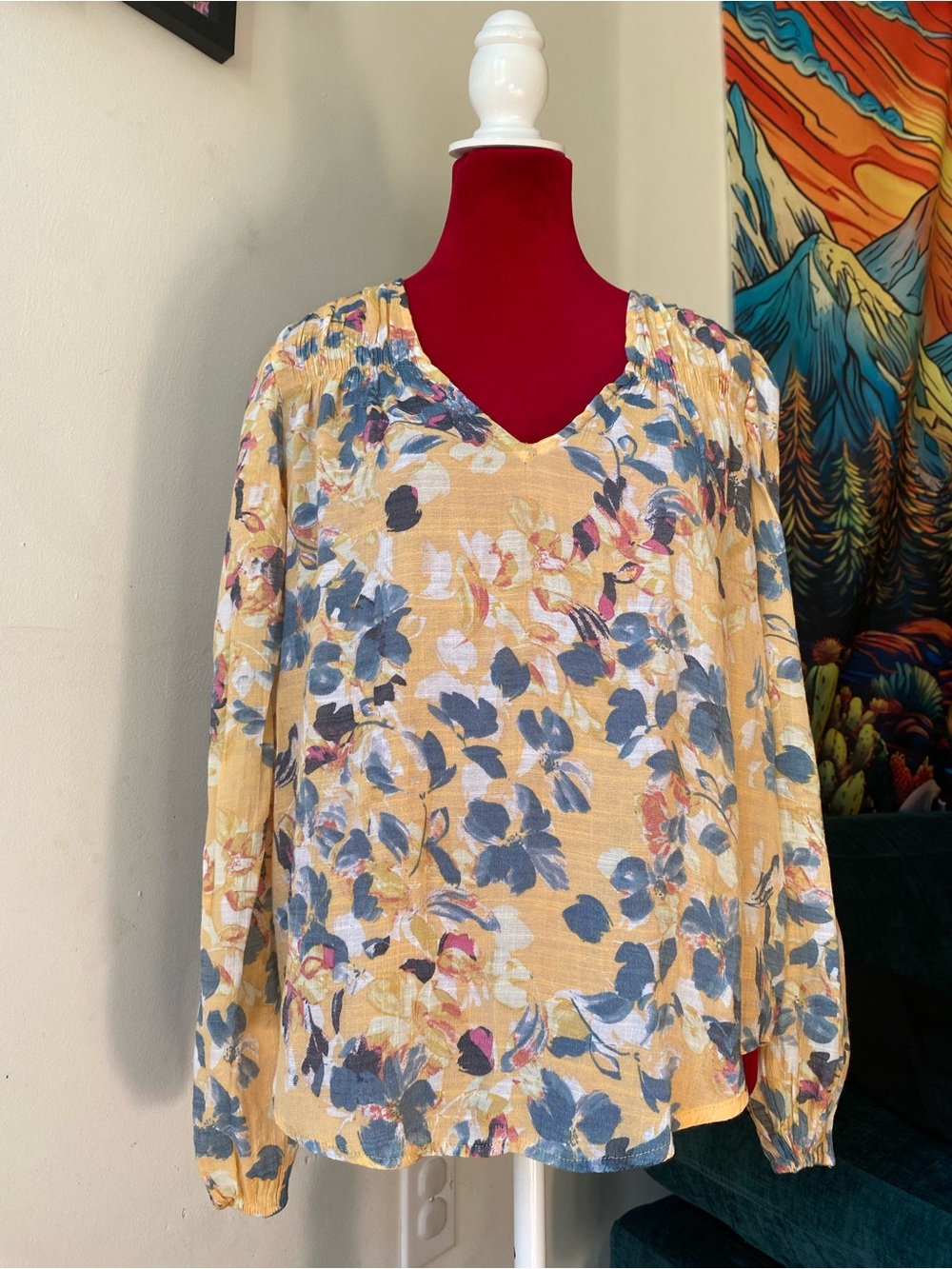 Zac & Rachel Yellow Floral V-Neck Long Sleeve Blouse